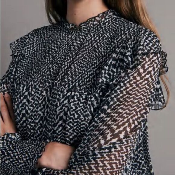 Rag & Bone Fawn Black White Printed Silk Long Sleeve Mini Dress XXS NWT - Picture 3 of 8